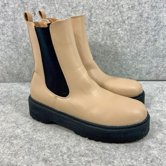 MIA Leigha Womens Tan Faux Leather Chunky Lug Sole Chelsea Ankle Boot Size 8.5 - Picture 3 of 12